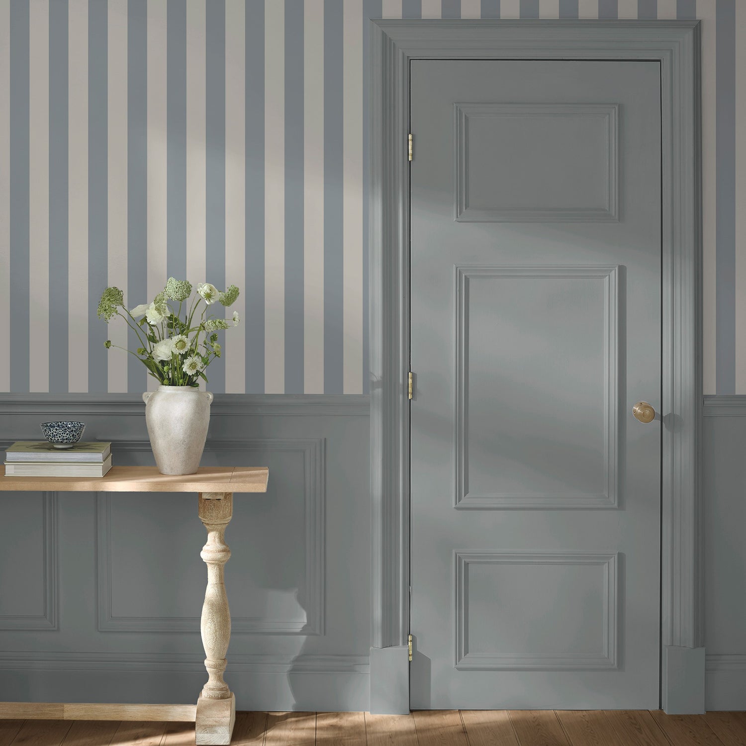 Classic Stripe Wallpaper in mineral blue color - pattern number 146824 - by Martha Stewart in the Martha Stewart AW26 collection
