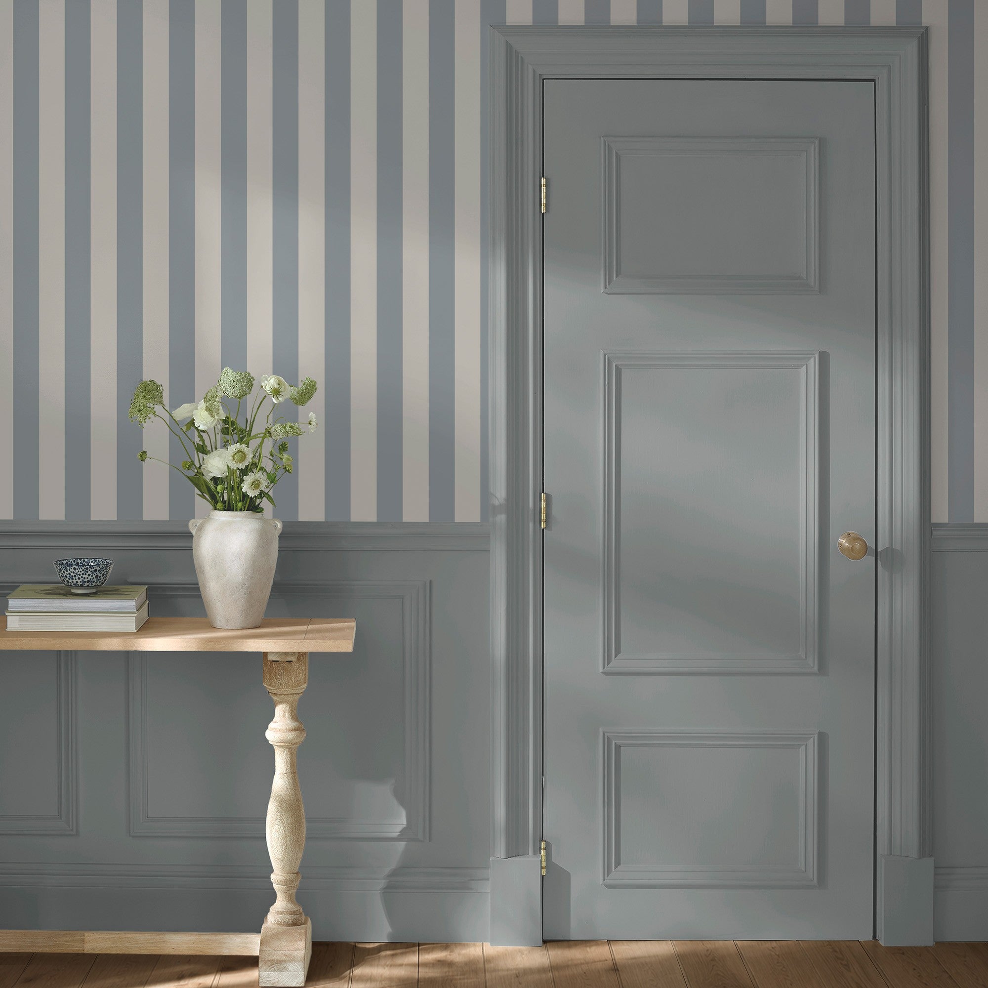 Classic Stripe Wallpaper in mineral blue color - pattern number 146824 - by Martha Stewart in the Martha Stewart AW26 collection