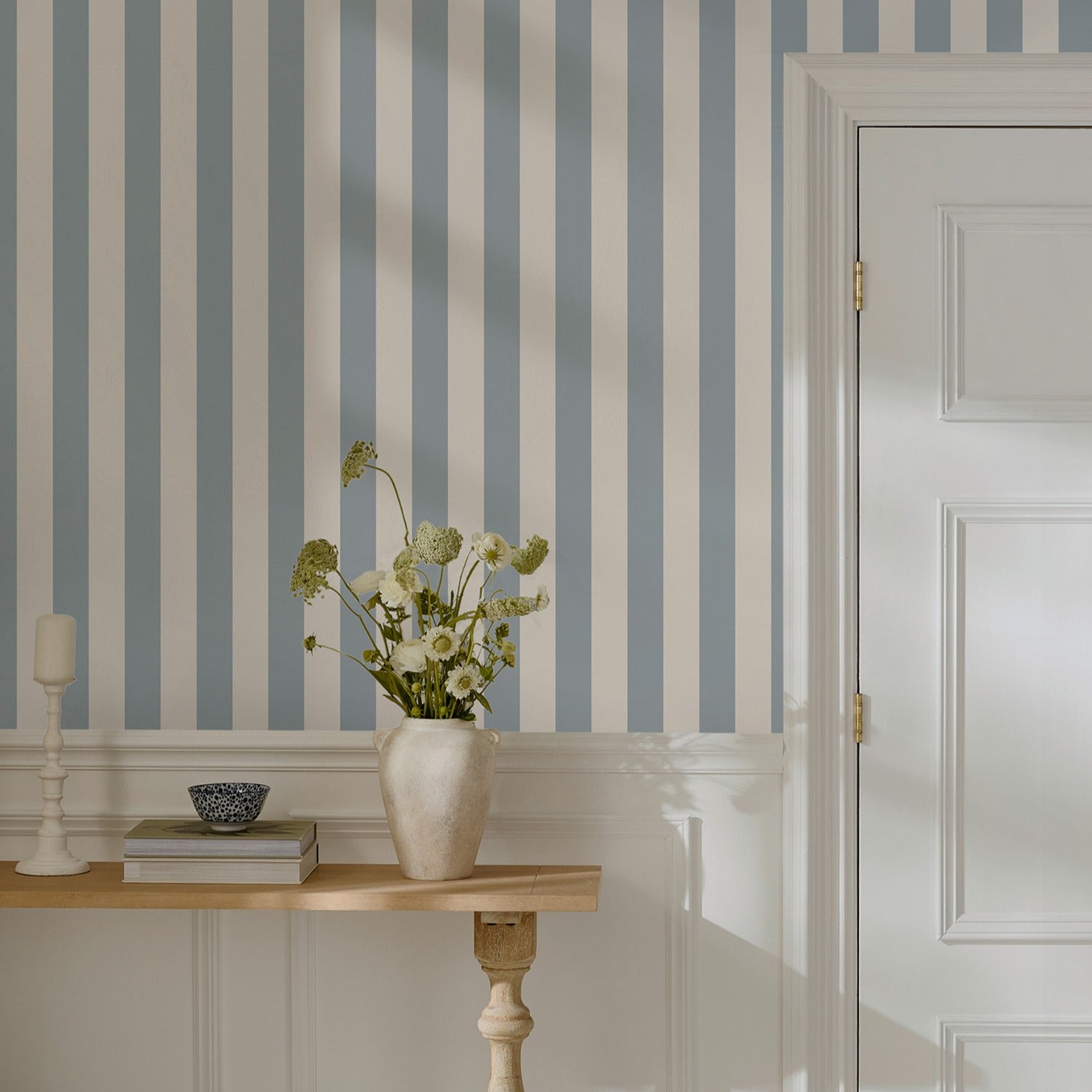 Classic Stripe Wallpaper in mineral blue color - pattern number 146824 - by Martha Stewart in the Martha Stewart AW26 collection