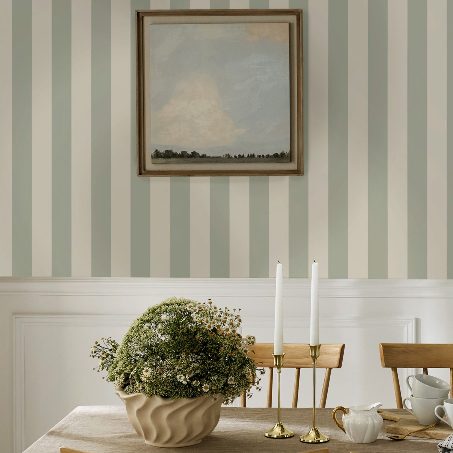 Classic Stripe Wallpaper in fennel seed color - pattern number 146825 - by Martha Stewart in the Martha Stewart AW26 collection