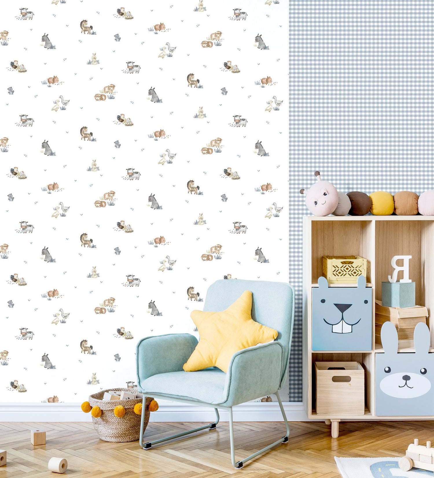 Check Plaid wallpaper in blue color - pattern number 14846 - by Galerie in the Little Explorers 2 collection