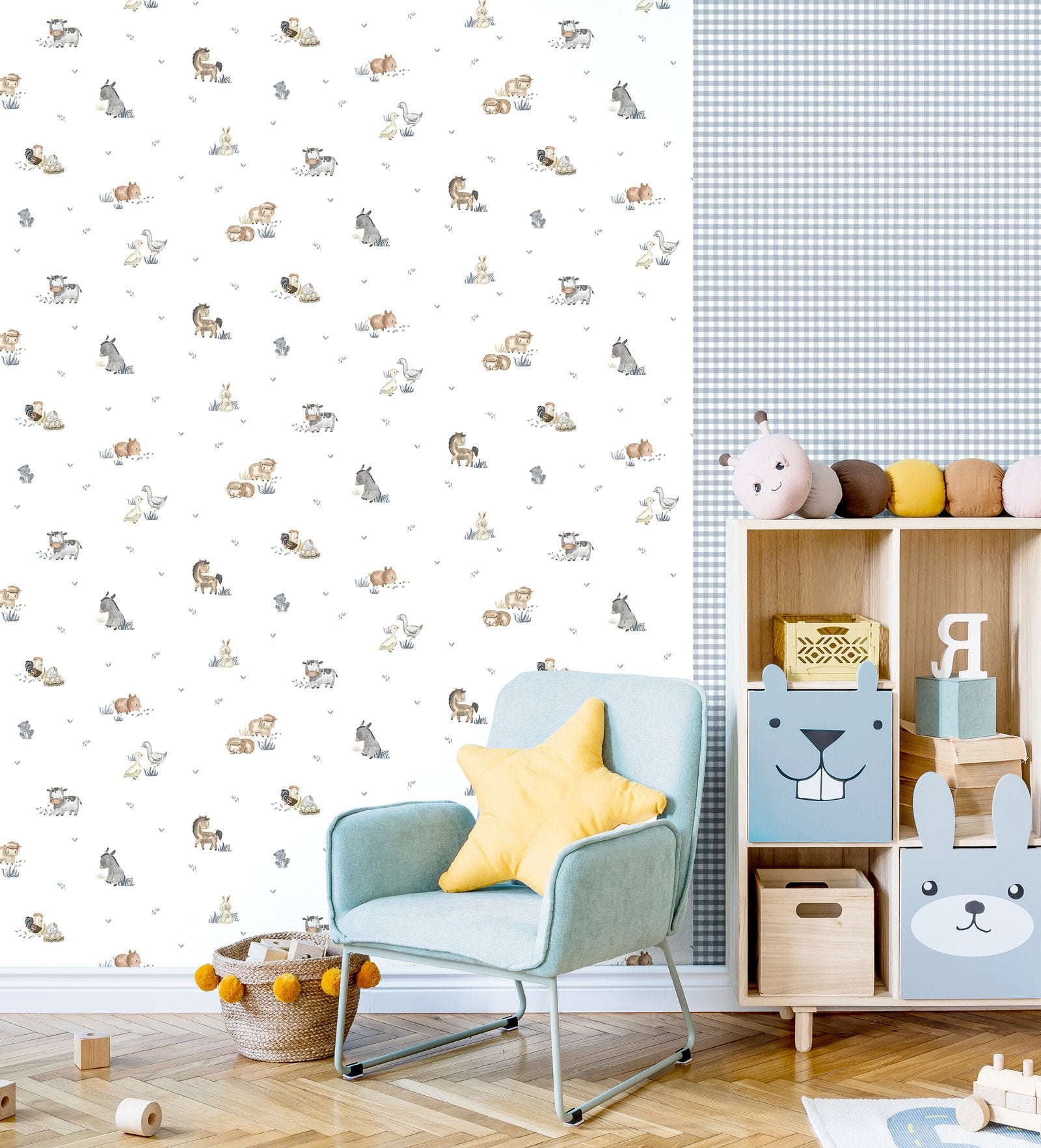 Check Plaid wallpaper in blue color - pattern number 14846 - by Galerie in the Little Explorers 2 collection