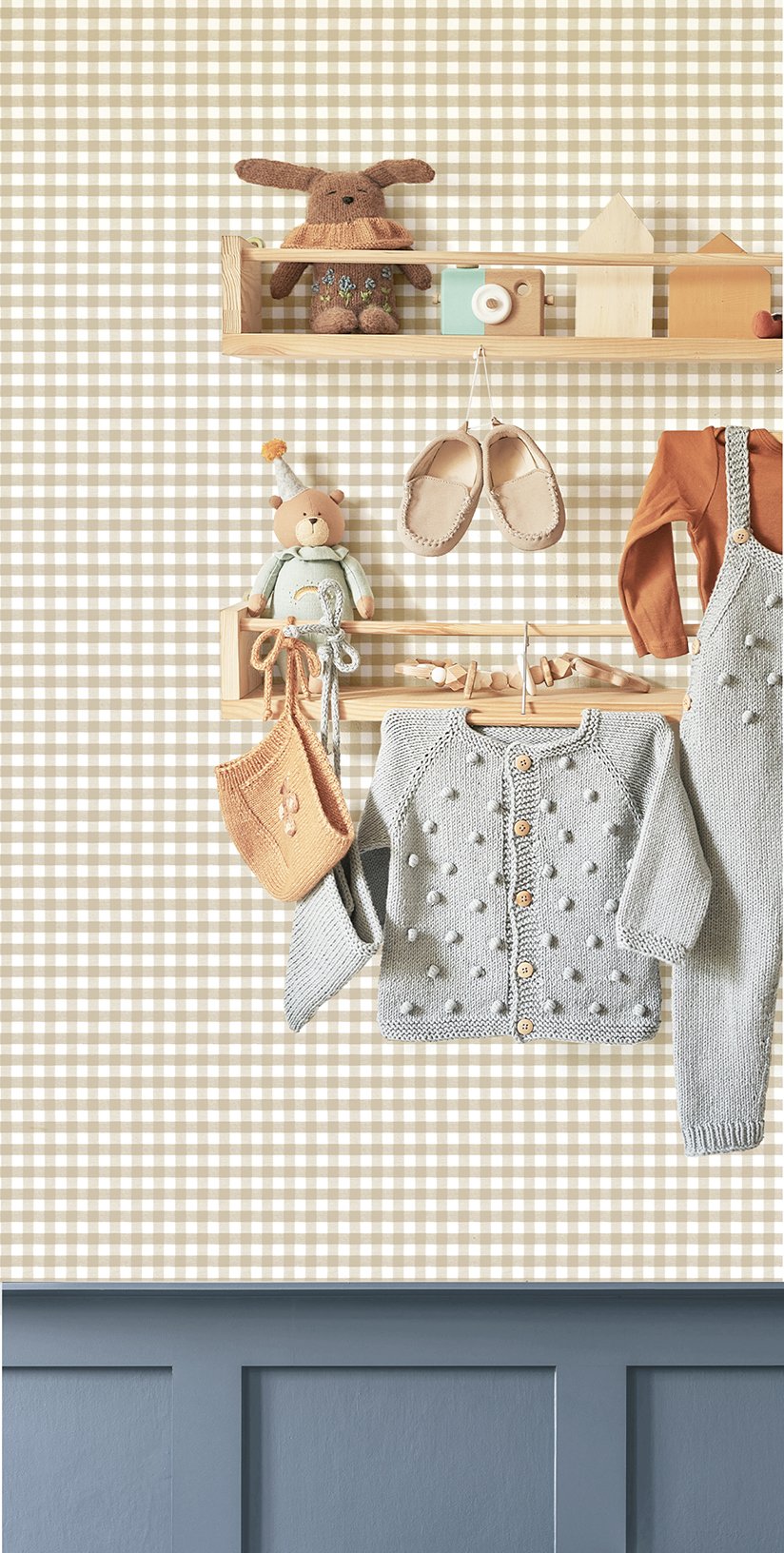 Check Plaid wallpaper in beige color - pattern number 14847 - by Galerie in the Little Explorers 2 collection
