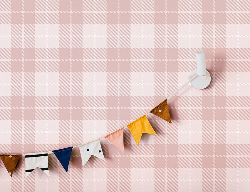 Check Plaid wallpaper in pink color - pattern number 14874 - by Galerie in the Little Explorers 2 collection