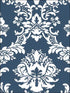 Document Damask fabric in blue white color - pattern number CS35600 - by Patton Norwall in the Classic Silks 2 collection