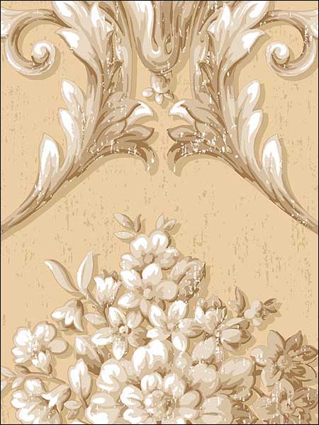 Floral Damask wallpaper in metallic beige whie color - pattern number CS35620 - by Patton Norwall in the Classic Silks 2 collection