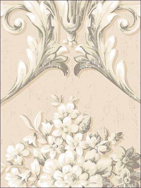 Floral Damask wallpaper in metallic cream white color - pattern number CS35624 - by Patton Norwall in the Classic Silks 2 collection
