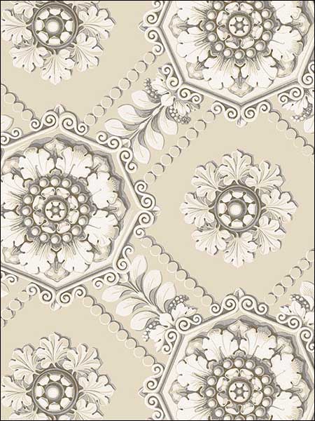 Medallion Damask wallpaper in cream color - pattern number CS35628 - by Patton Norwall in the Classic Silks 2 collection