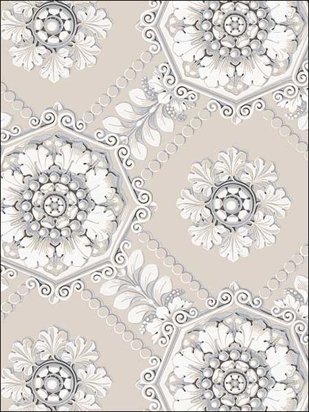 Medallion Damask wallpaper in metallic cream color - pattern number CS35629 - by Patton Norwall in the Classic Silks 2 collection