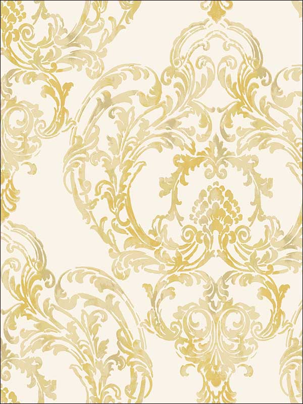 Roxen Damask wallpaper in off white and gold color - pattern number LG90703 - by Seabrook in the Lugano collection