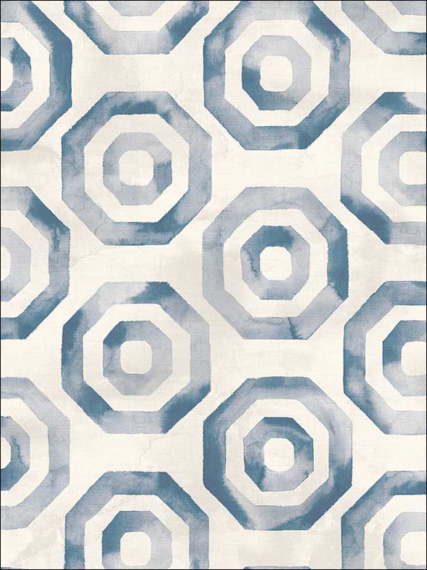 Faravel Geo wallpaper in prussian blue and off white color - pattern number LG91502 - by Seabrook in the Lugano collection