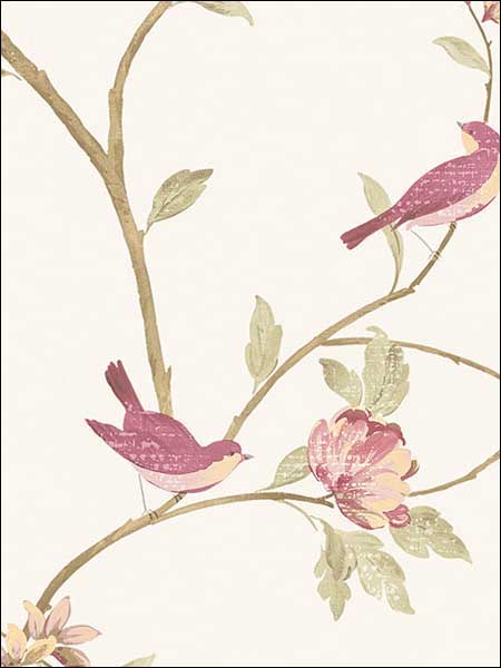 Floral Bird Sidewall fabric in raspberry color - pattern number CG28803 - by Patton Norwall in the Rose Garden 2 collection
