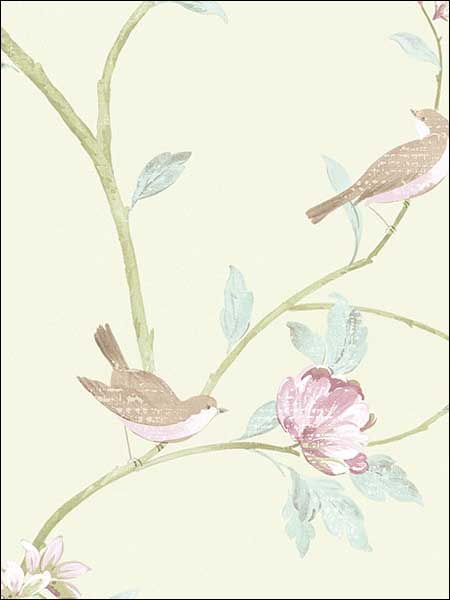 Floral Bird Sidewall fabric in green pink color - pattern number CG28804 - by Patton Norwall in the Rose Garden 2 collection