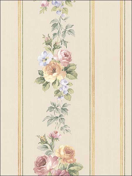 Small Rose Stripe fabric in beige pink yellow light blue color - pattern number CN24640 - by Patton Norwall in the Rose Garden 2 collection