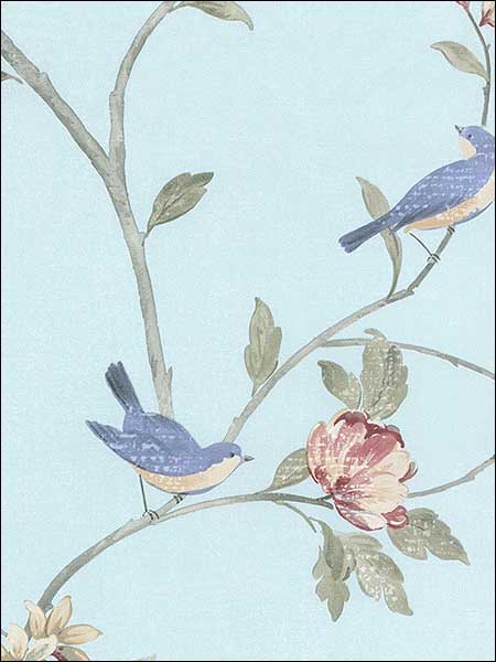 Floral Bird Sidewall fabric in pink green beige blue color - pattern number HM26329 - by Patton Norwall in the Rose Garden 2 collection