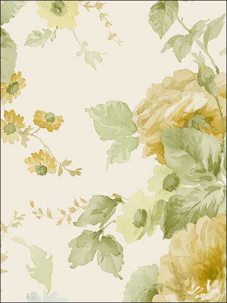 La Rosa wallpaper in yellow green blue color - pattern number RG35724 - by Patton Norwall in the Rose Garden 2 collection