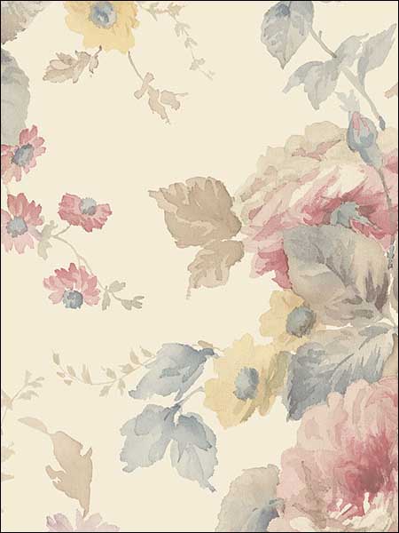 La Rosa wallpaper in cream pink blue color - pattern number RG35726 - by Patton Norwall in the Rose Garden 2 collection