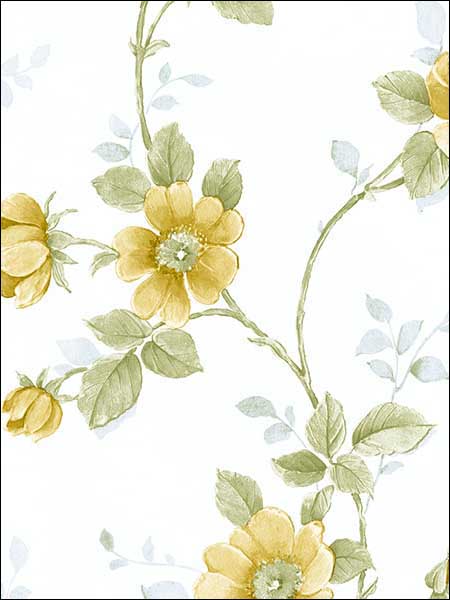 Poppy Wallpaper wallpaper in blue yellow green color - pattern number RG35730 - by Patton Norwall in the Rose Garden 2 collection