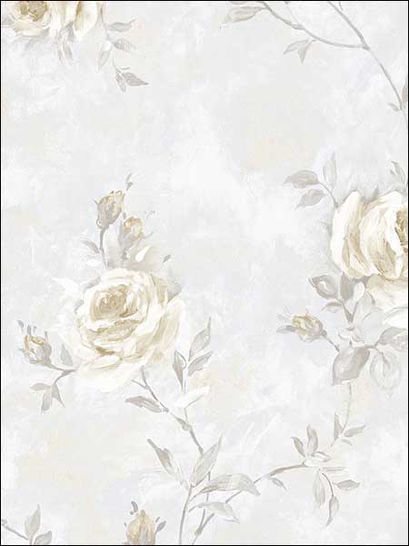 Painted Rose Trail wallpaper in beige grey color - pattern number RG35735 - by Patton Norwall in the Rose Garden 2 collection