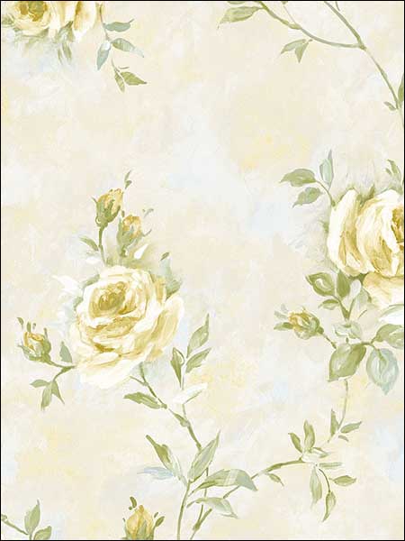 Painted Rose Trail wallpaper in cream yellow green color - pattern number RG35736 - by Patton Norwall in the Rose Garden 2 collection