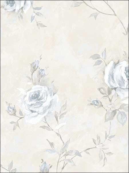 Painted Rose Trail wallpaper in blue beige green color - pattern number RG35737 - by Patton Norwall in the Rose Garden 2 collection