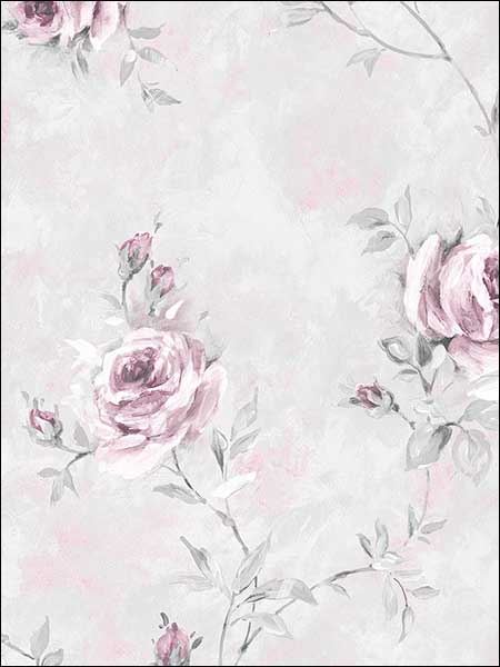 Painted Rose Trail wallpaper in pink grey color - pattern number RG35738 - by Patton Norwall in the Rose Garden 2 collection