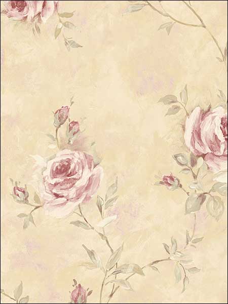 Painted Rose Trail wallpaper in tan pink green color - pattern number RG35739 - by Patton Norwall in the Rose Garden 2 collection