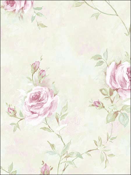 Painted Rose Trail wallpaper in pink green color - pattern number RG35740 - by Patton Norwall in the Rose Garden 2 collection