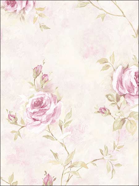 Painted Rose Trail wallpaper in pinks greens color - pattern number RG35741 - by Patton Norwall in the Rose Garden 2 collection