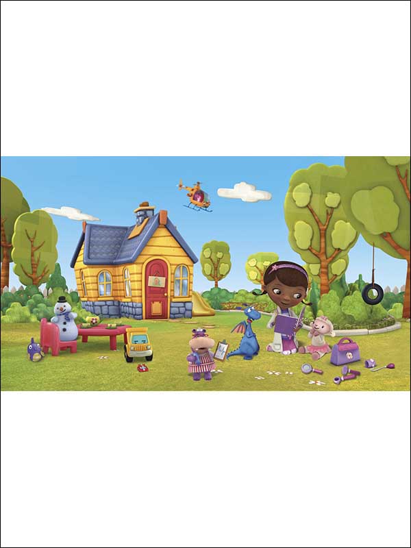 Doc Mcstuffins 7 Panel fabric in blue color - pattern number JL1301M - by York in the York Murals collection