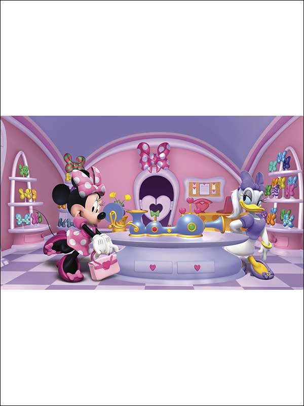Minnie Fashionista 7 Panel mural in pink color - pattern number JL1302M - by York in the York Murals collection