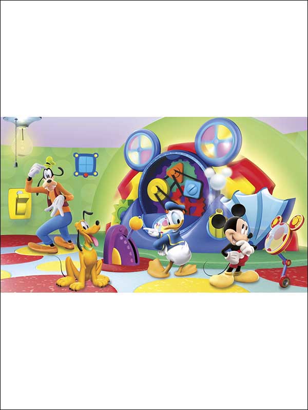 Mickey and Friends Clubhouse 7 Panel mural in green color - pattern number JL1317M - by York in the York Murals collection