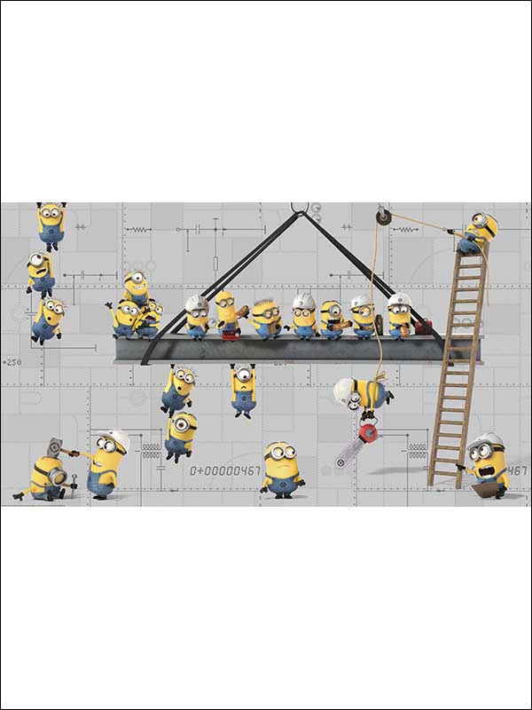 Minions At Work XL 7 Panel fabric in gray color - pattern number JL1329M - by York in the York Murals collection