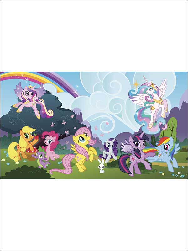 My Little Pony Ponyville 7 Panel fabric in blue color - pattern number JL1334M - by York in the York Murals collection
