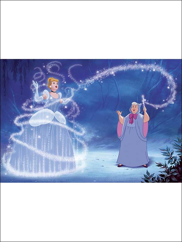 Cinderella Magic XL 7 Panel mural in blue color - pattern number JL1375M - by York in the York Murals collection