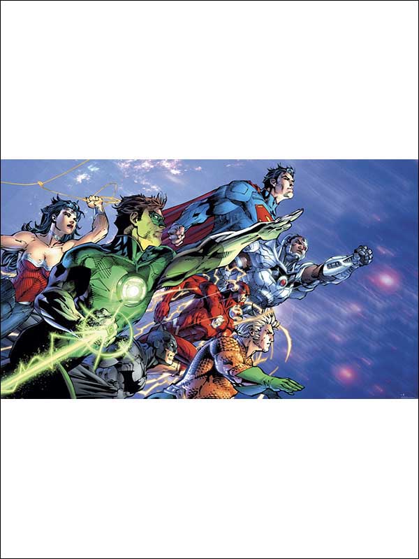 Justice League XL 7 Panel mural in blue color - pattern number JL1380M - by York in the York Murals collection