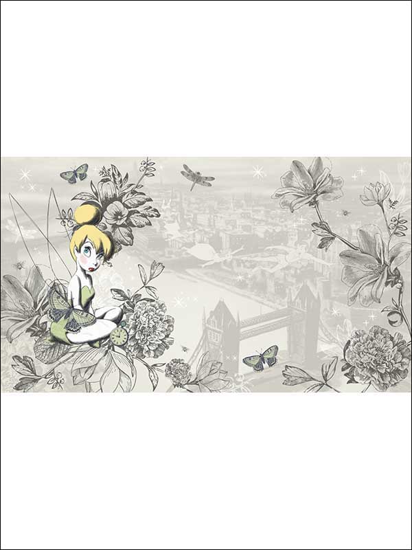 Vintage Tinkerbell XL 7 Panel mural in gray color - pattern number JL1383M - by York in the York Murals collection