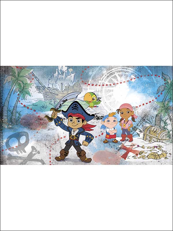 Cap Jake and Never Land XL 7 Panel mural in blue color - pattern number JL1387M - by York in the York Murals collection