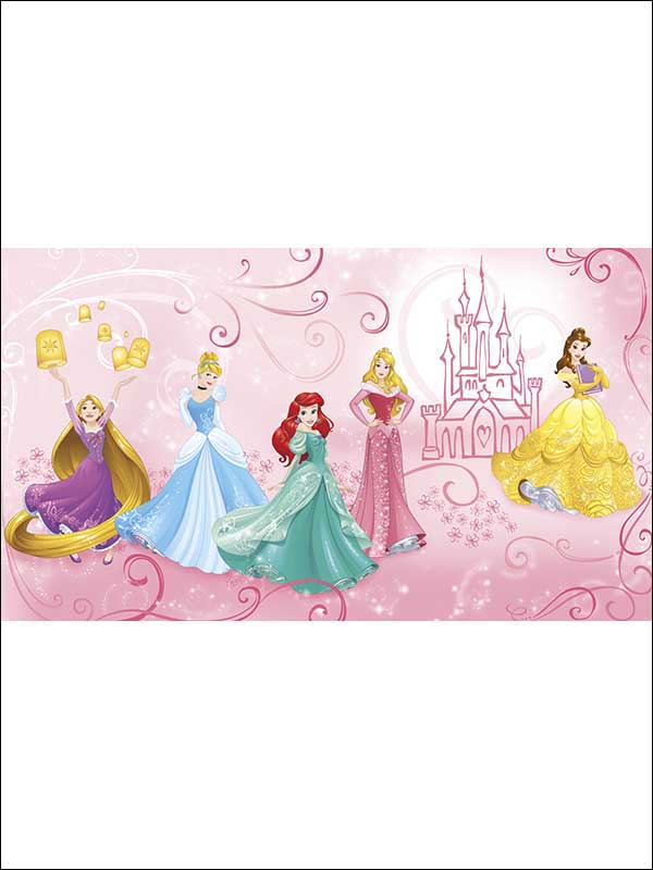 Disney Princess Enchanted 7 Panel mural in pink color - pattern number JL1388M - by York in the York Murals collection