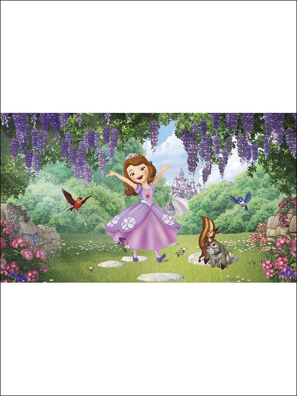 Sofia and Friends Garden XL 7 Panel mural in green color - pattern number JL1400M - by York in the York Murals collection
