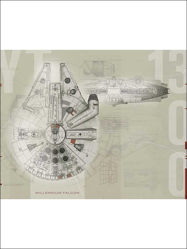Star Wars Millennium Falcon 5 Panel mural in beige color - pattern number JL1401M - by York in the York Murals collection