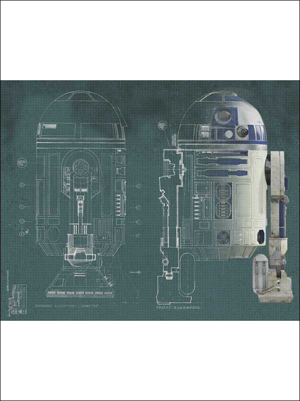 Star Wars R2D2 XL 5 Panel mural in green color - pattern number JL1402M - by York in the York Murals collection