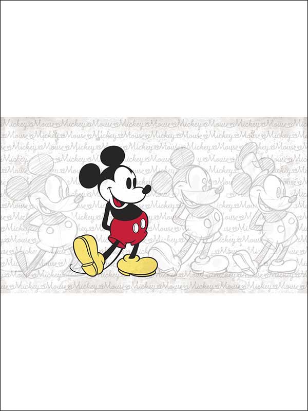 Classic Mickey XL 7 Panel mural in light gray color - pattern number JL1404M - by York in the York Murals collection