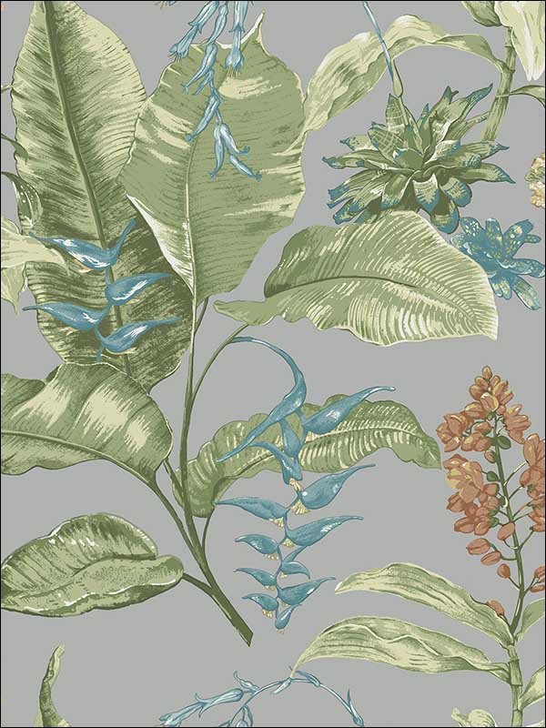 Kauai Damask wallpaper in grey color - pattern number PS41808 - by Kenneth James in the Palm Springs collection