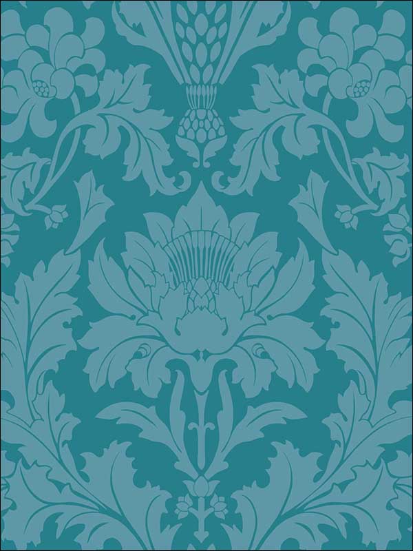 Fonteyn wallpaper in teal color - pattern number 108/7033.CS.0 - by Cole and Son in the Mariinsky Damask Wallpapers collection