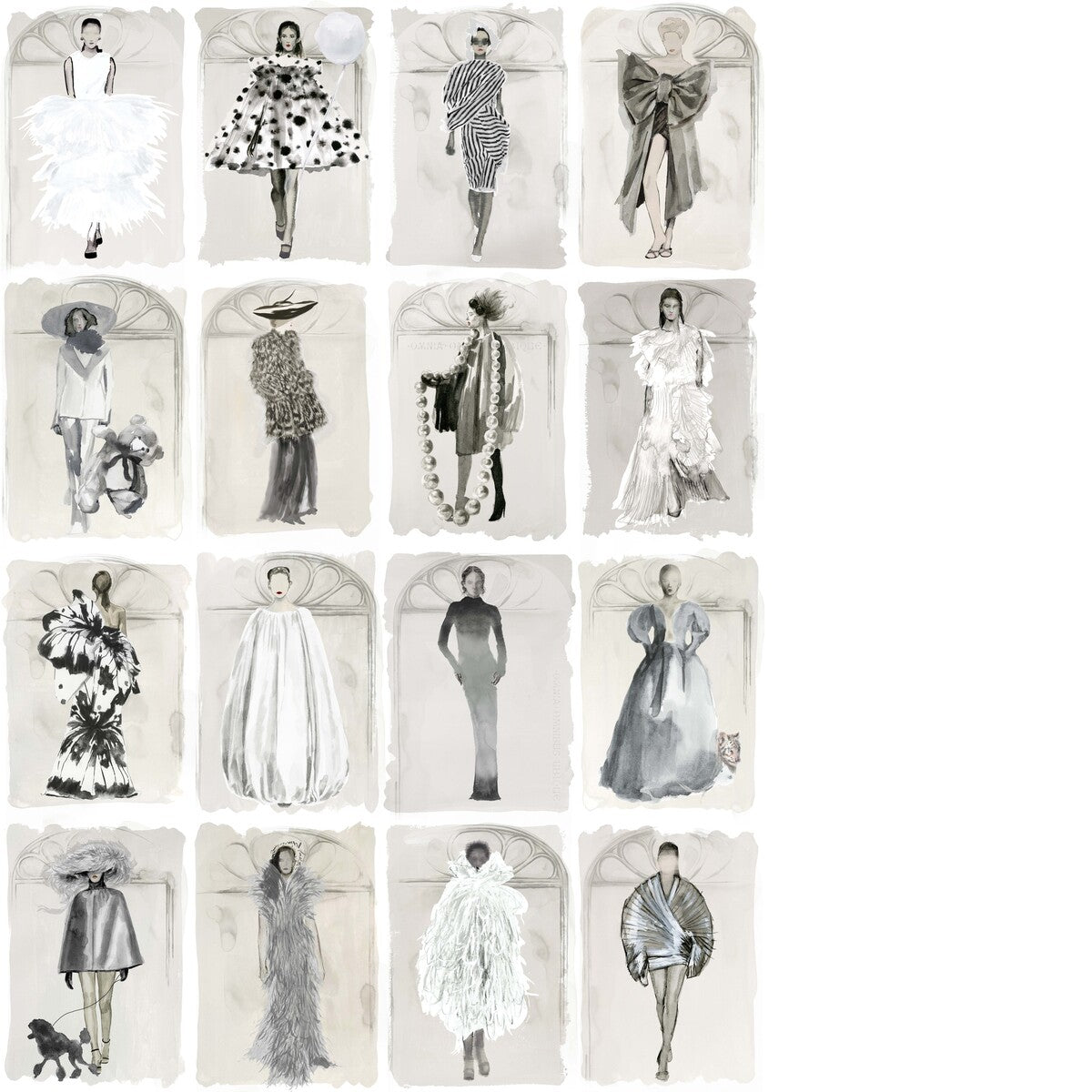 Couture Carousel Windows wallpaper in monochrome pearl color - pattern number 175/2008M.CS.0 - by Cole and Son in the Harrods Couture Carousel X collection