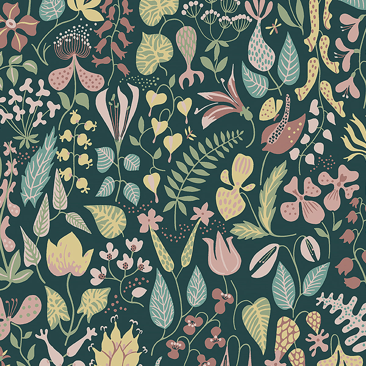 Herbarium wallpaper in spruce color - pattern number 1976 - by Schumacher in the Borastapeter collection