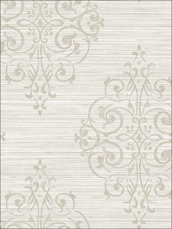 Medallion on Grasscloth wallpaper in cool neutral color - pattern number OY34906 - by Paper and Ink in the White on White collection