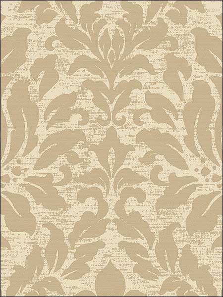 Stitched Damask wallpaper in cream metallic gold color - pattern number SD36142 - by Patton Norwall in the Stripes and Damasks 3 collection