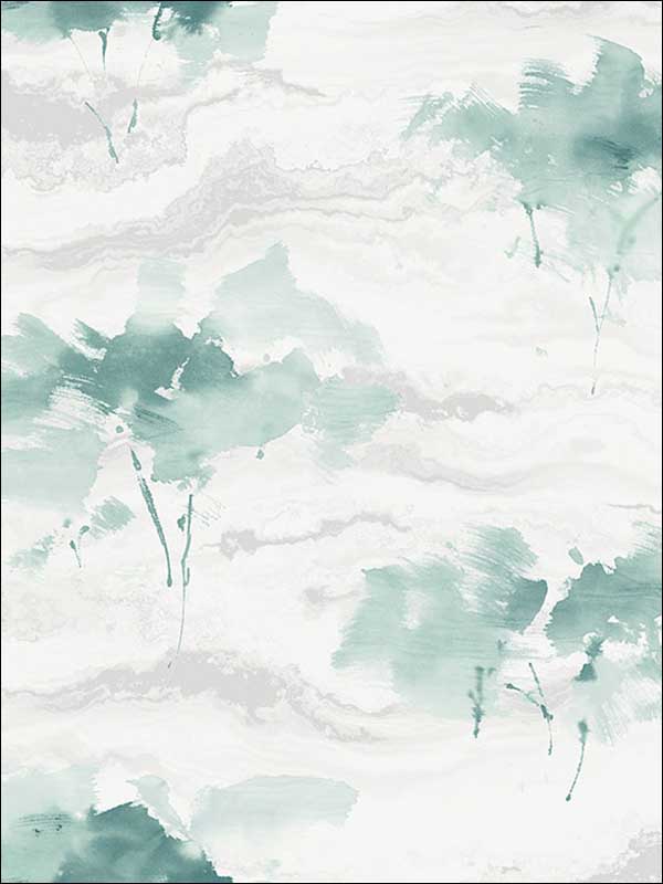 Brushstroke Trees wallpaper in metallic teal and pearl color - pattern number AH40704 - by Seabrook in the L Atelier De Paris collection